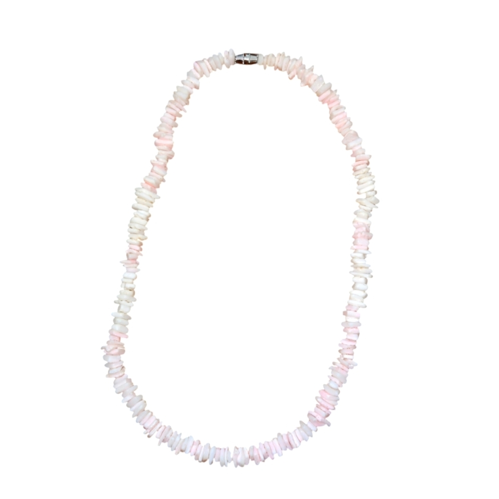 Y2K Vintage White and Pink Puka Shell Necklace with Silver Screw Clasp EUC